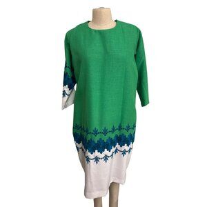 Vintage Green and White Embroidered Floral Shift Dress Fundraiser for Sustainabl